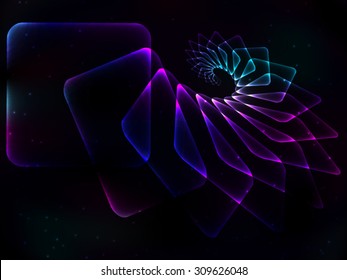 Zavorajivajushaja loop of interlocking diamonds, forming a single spiral stretching into the distance from a bright neon feathers.