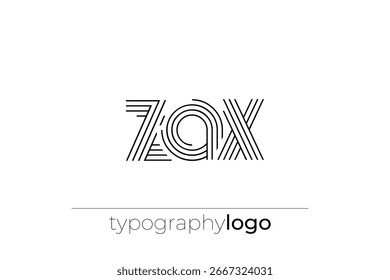 ZAX modern geometric typography logo. Modern and stylish composition featuring a monochromatic typography logo illustration designed with intricate lines.