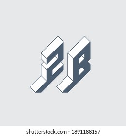 ZB or 2B - monogram or logotype. Volume alphabet. Three-dimension letters Z and B. Isometric 3d font for design.