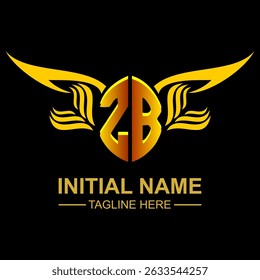 ZB Golden Wing Emblem Logo with elegant gold wings, sleek and modern design. Ideal for branding, creative projects, luxury businesses, or artistic ventures.
