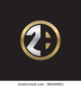 ZB initial letters circle elegant logo golden silver black background