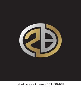 ZB initial letters looping linked ellipse elegant logo golden silver black background