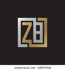 ZB initial letters looping linked square elegant logo golden silver black background
