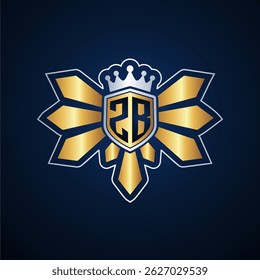 ZB initial letters monogram logo for gaming with shield and eagle wing