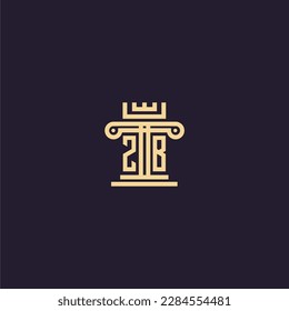 ZB initial monogram logo for lawfirm with pillar  crown image design