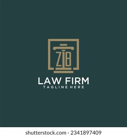 Logotipo de monograma inicial ZB para la firma de abogados con diseño de hitos en cuadrado creativo