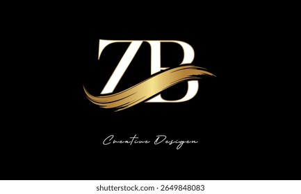 ZB Letter Monogram Logo – Elegant Gold Brush Stroke Letter mark for Luxury Branding, Fashion, Boutique  Premium Identity Design
