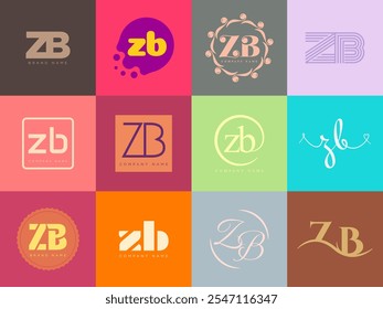 ZB logo company template. Letter z and b logotype. Set different classic serif lettering and modern bold text with design elements. Initial font typography. Collection trendy business identity.