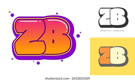 Design do logotipo ZB para festival ou festa. Letra inicial z e b em estilo grafite. Creative moderno lettering nome da empresa de tipografia de fonte. Logotipo ou identidade da moda infantil. Ilustração vetorial.