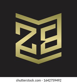 ZB Logo Emblem Monogram With Shield Style Design Template Isolated. Gold colors