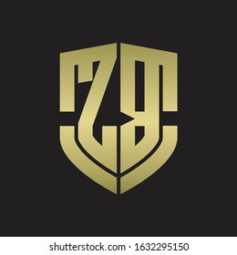 ZB Logo monogram with emblem shield shape design isolated gold colors on black background