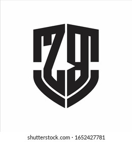 Monograma del logotipo ZB con diseño de forma de escudo de emblema aislado sobre fondo blanco