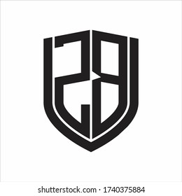 Monograma con logotipo ZB con diseño de escudo de emblema aislado en fondo blanco