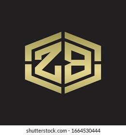 ZB Logo monogram with hexagon shape and piece line rounded design tamplate on gold colors
