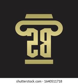 ZB Logo monogram with pillar style design template with gold colors