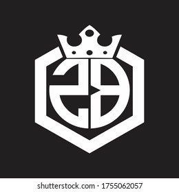 Monograma del logotipo ZB redondeado por forma hexagonal con plantilla de diseño de la corona
