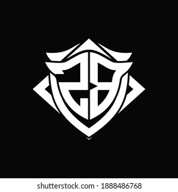 ZB Logo monogram with shield and horn shape design template ON black background