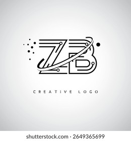 Logotipo de Monograma de Órbita ZB - Marca de Letra Mínima Futurista com Linha de Arte Circular, Pontos Inspirados na Tecnologia e Conceito de Movimento Espacial para Identidade de Marca Moderna