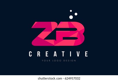 ZB Z B Purple Letter Logo Design with Low Poly Pink Triangles Concept
