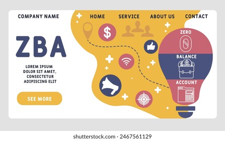 ZBA - zero balance account acronym. business concept background. vector illustration concept with keywords and icons. lettering illustration with icons for web banner, flyer, landing pag