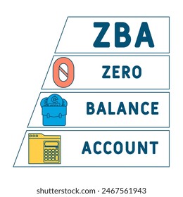 ZBA - zero balance account acronym. business concept background. vector illustration concept with keywords and icons. lettering illustration with icons for web banner, flyer, landing pag