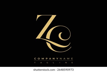 ZC Abstract Creative Jewelry Logo. A stylish logo featuring golden monogram initials in an elegant and modern typography, perfect for branding