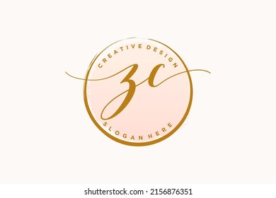 Logotipo de escritura a mano ZC con plantilla de círculo, firma vectorial, boda, moda, floral y botánica con plantilla creativa.