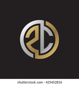ZC initial letters looping linked circle elegant logo golden silver black background
