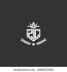 ZC initial monogram brand logo design for crown vector image