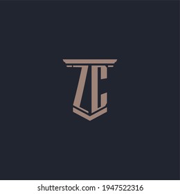 Logotipo de monograma inicial ZC con diseño de estilo de pilar
