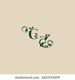 ZC letter concept of elegant beautifull wedding organic logo with monogram and leaf