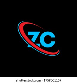 Diseño del logotipo de la carta ZC. Letras iniciales icono del logotipo ZC. Letra abstracta plantilla mínima de diseño de logotipo ZC Z C. Vector de diseño de letras Z U con colores rojo y azul. logotipo de zc