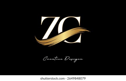 ZC Letter Monogram Logo – Elegant Gold Brush Stroke Letter mark for Luxury Branding, Fashion, Boutique  Premium Identity Design
