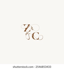 ZC letter wedding monogram logo initial elegant curve organic bold and hairline monogram