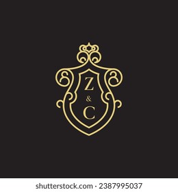 Logotipo inicial de la línea ZC vintage en un diseño profesional de alta calidad que se imprimirá en cualquier medio de impresión