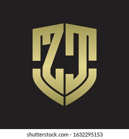 ZC Logo monogram with emblem shield shape design isolated gold colors on black background
