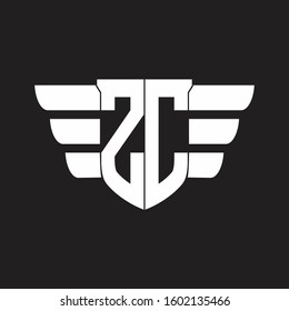 ZC Logo monogram with emblem and wings element design template
