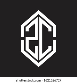 ZC Logo monogram with hexagon shape and outline slice style with black and white