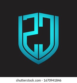 ZC ogo monogram with emblem shield design isolated with blue colors on black background