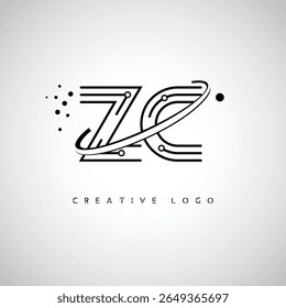 Logotipo de Monograma de Órbita ZC - Marca de Letra Mínima Futurista com Linha de Arte Circular, Pontos Inspirados na Tecnologia e Conceito de Movimento Espacial para Identidade de Marca Moderna