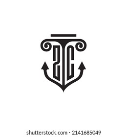 ZC pillar and anchor combination concept logo in high quality design