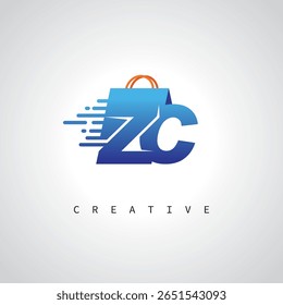 ZC Shopping Monogram – Fast Delivery E-commerce Logo with Bag Icon and Digital Branding for Online Store, Retail and Logistic Identity
