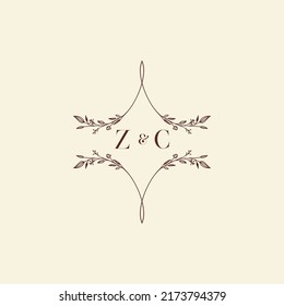 Cartas iniciales del logotipo de la boda ZC en un diseño profesional de alta calidad que se imprimirán en cualquier medio impreso