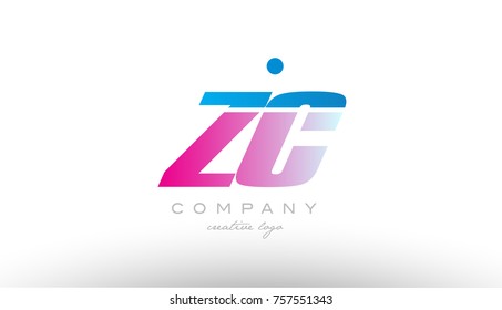 zc z c alphabet letter combination in pink and blue color. Can be used as a logo for a company or business with initials