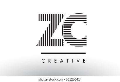 ZC Z C Black and White Letter Logo Design with Vertical and Horizontal Lines.