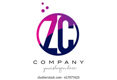 ZC Z C Circle Letter Logo Design with Purple Magenta Dots Bubbles Vector Illustration