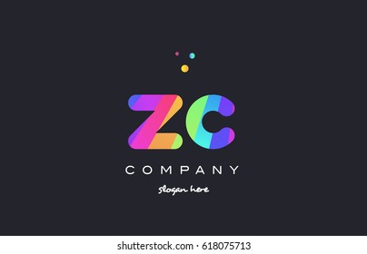 zc z c  creative rainbow green orange blue purple magenta pink artistic alphabet company letter logo design vector icon template