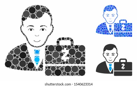 Zcash accounter composition of small circles in variable sizes and color tinges, based on Zcash accounter icon. Vector random circles are organized into blue composition.