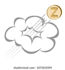  zcash coin rises through the cloud on a white background , crypto currency  flies upwards ,  color design concept 