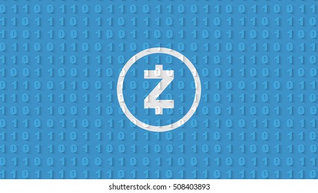 Zcash crypto currency Binary wallpaper with logo. Blue and silver
